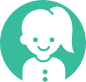 Icon of a smiling person with a ponytail inside a teal circle, depicted in a minimalist style.