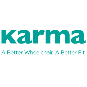 Teal text on a white background reads karma in lowercase letters, with the slogan A Better Wheelchair, A Better Fit below it.