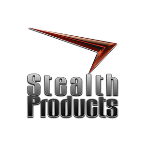 Logo of Stealth Products with a stylized red and black arrow above the text. The words Stealth Products are written in a bold, metallic font. The arrow has a sleek, aerodynamic design pointing to the top left.