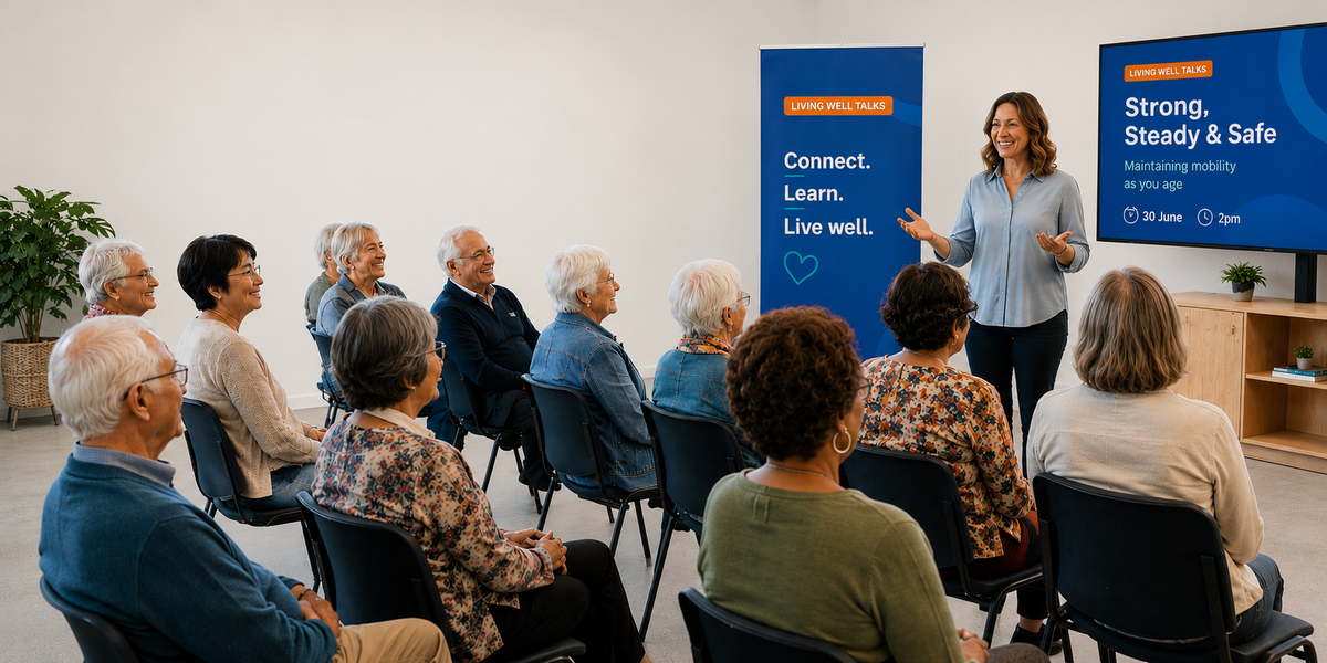 Woman talking at Living Well Talk